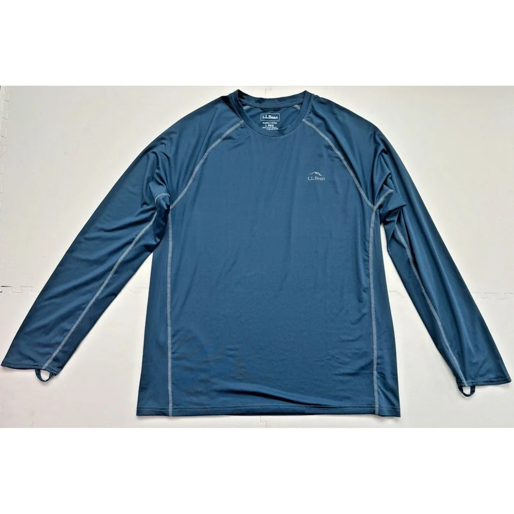 LL BEAN Rash Guard Men's Swift River Cooling  Swim Shirt-Size L Iron Blue 503675